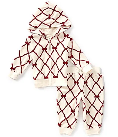 Long Sleeve Bow Printed Velour Hooded Jacket & Matching Velour Jogger Pants Set by Ralph Lauren