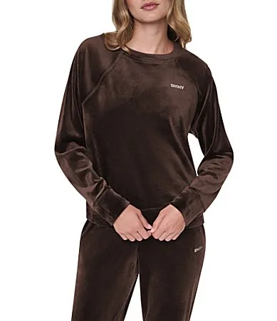 DKNY Sport by Donna Karan Velour Mini Rhinestone Crew Neck Pullover