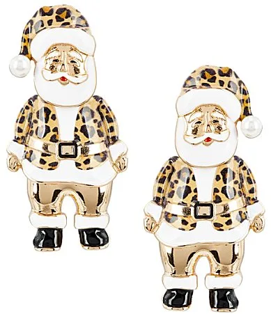 Leopard Print Santa Drop Earrings