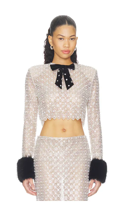 Embellished Crop Top with Faux Fur Cuffs by Bronx Banco