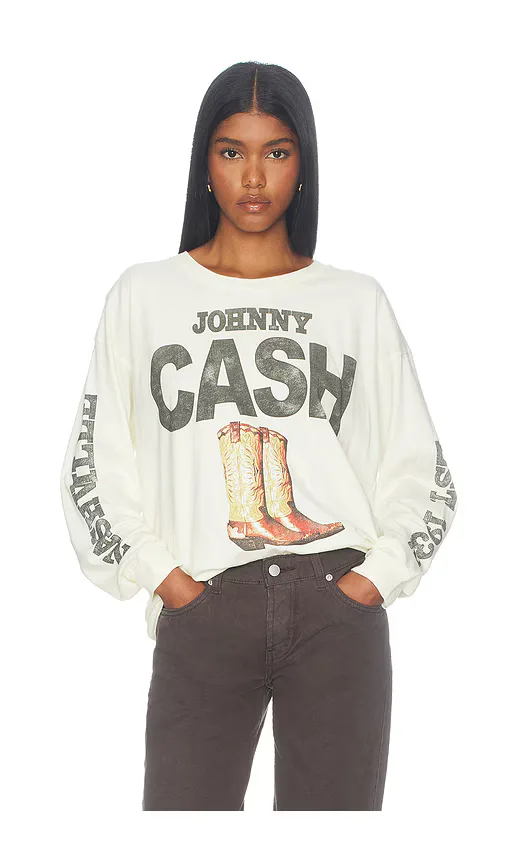 Johnny Cash 1932 Boots Merch Long Sleeve Tee by Daydreamer