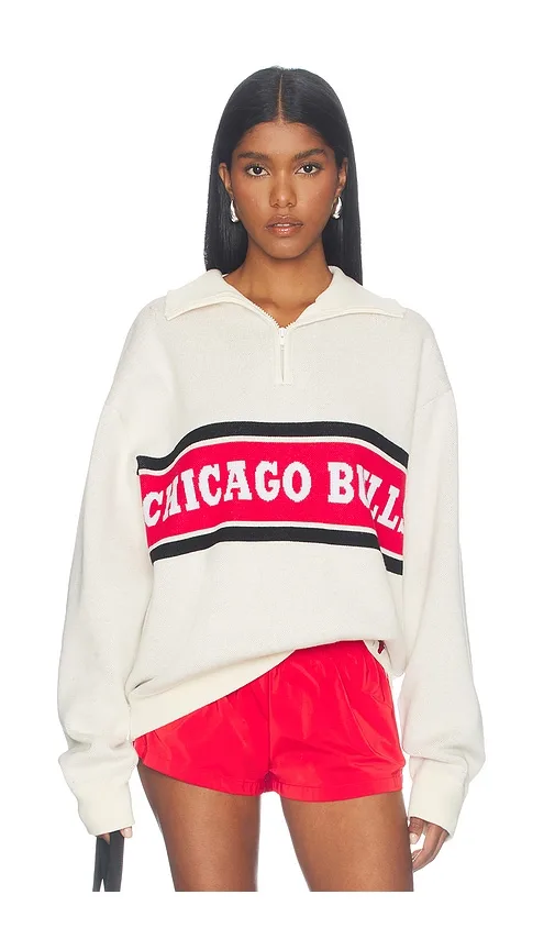 Chicago Bulls Logo Stripe Quarter Zip Sweater by Terez
