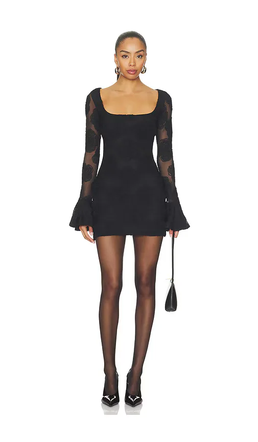 Flower Mesh Longsleeve Mini Dress