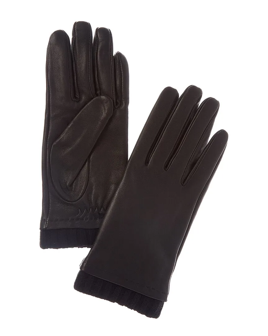 2X2 Rib Cuff Wool-Trim Cashmere-Lined Leather Gloves