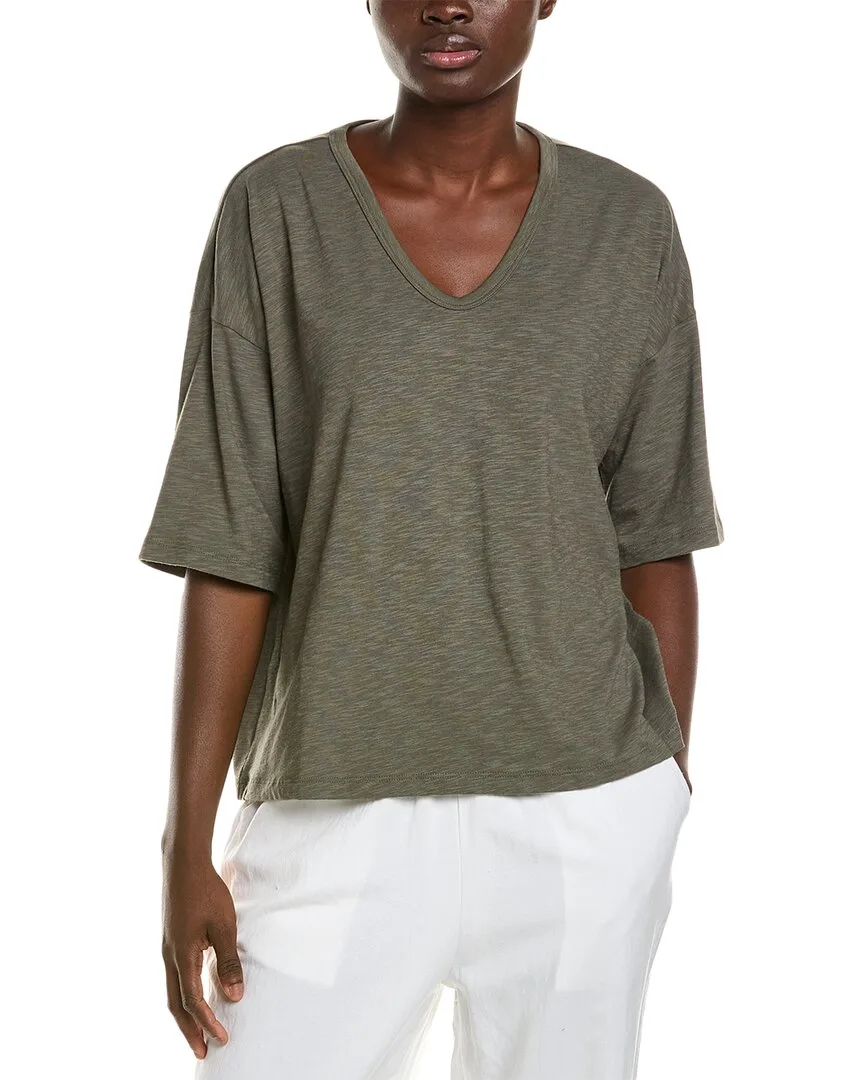 Malibu Collection Slub Jersey V-Neck Boxy T-Shirt