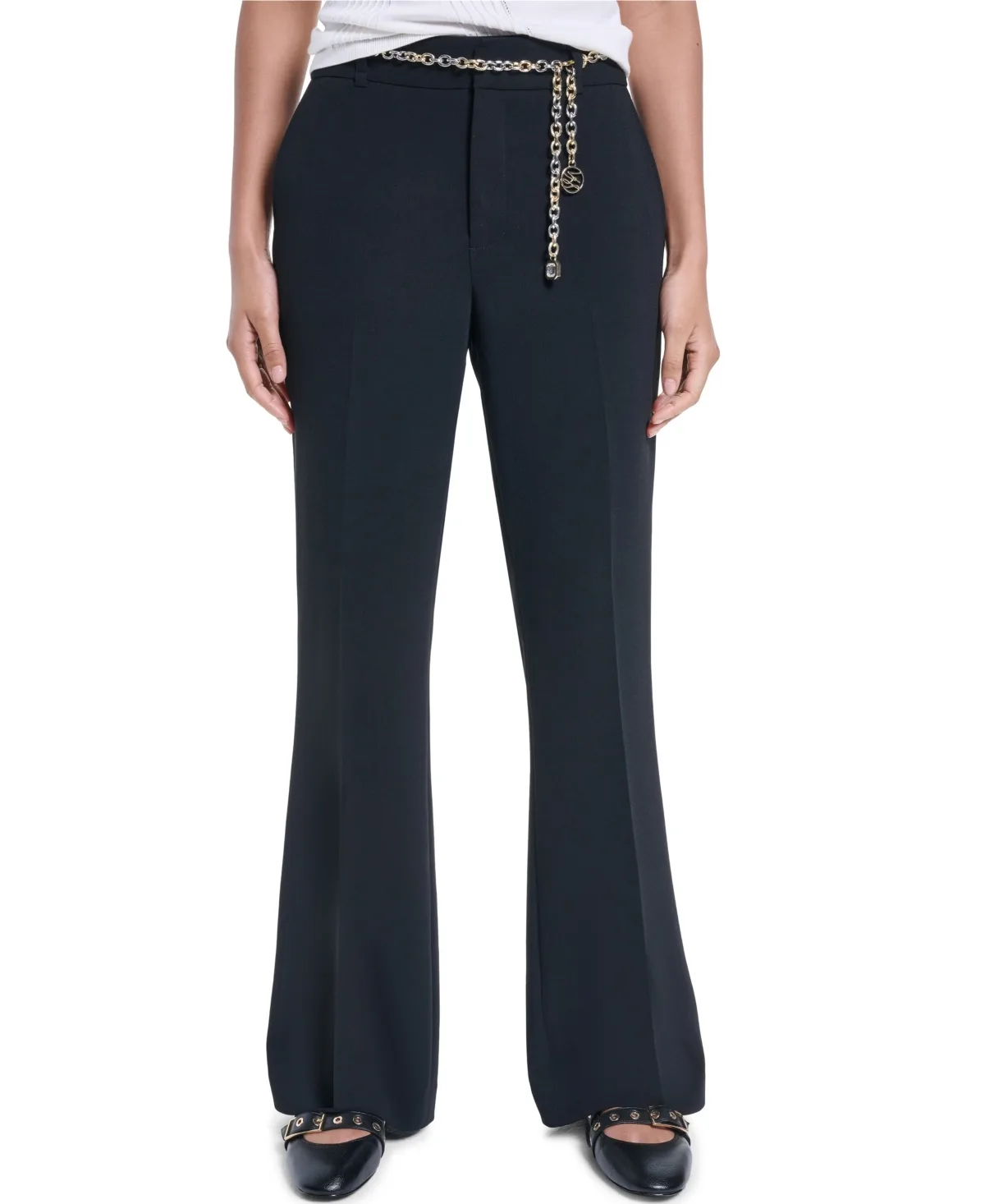 Silver Chain Belt Straight-Leg Pants by Karl Lagerfeld