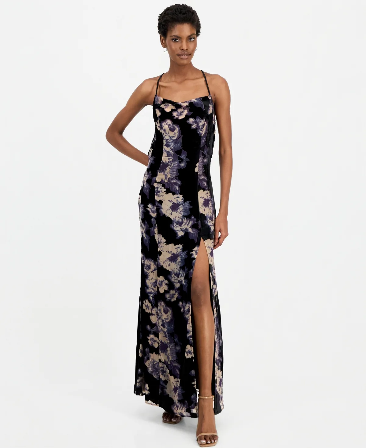 River Cowl-Neck Floral-Print Maxi Dress by Lulus