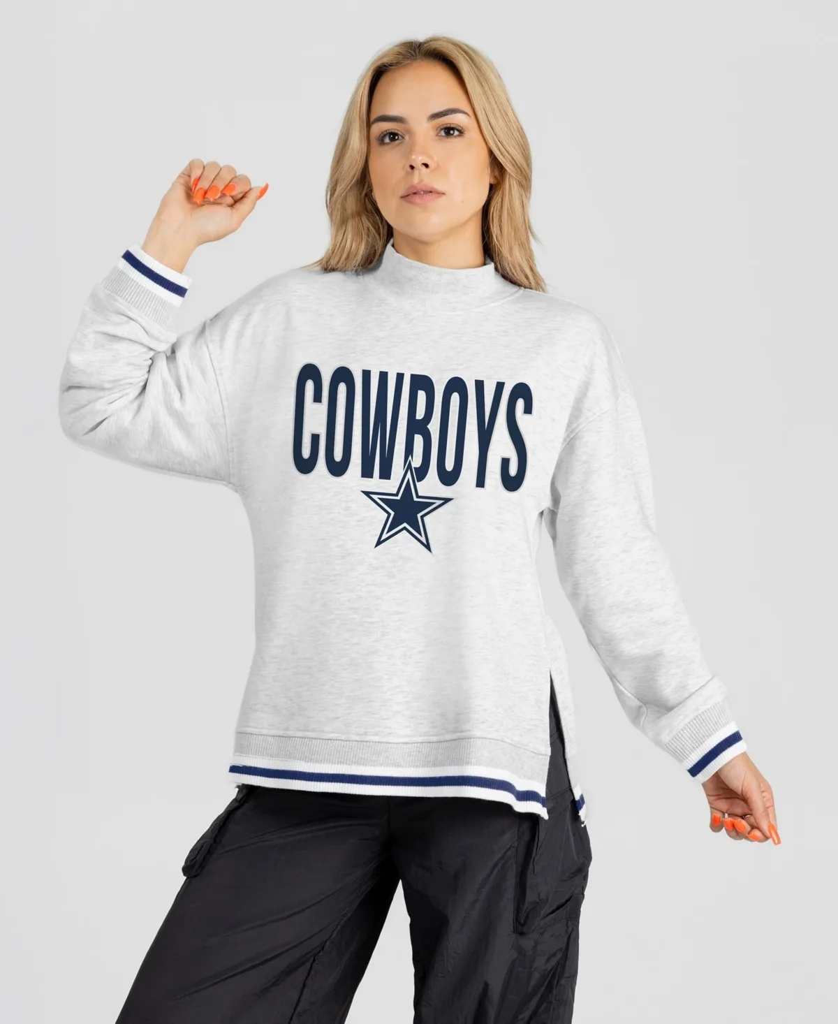 Dallas Cowboys Rally Point Contrast Stripe Mock Neck Sweatshirt