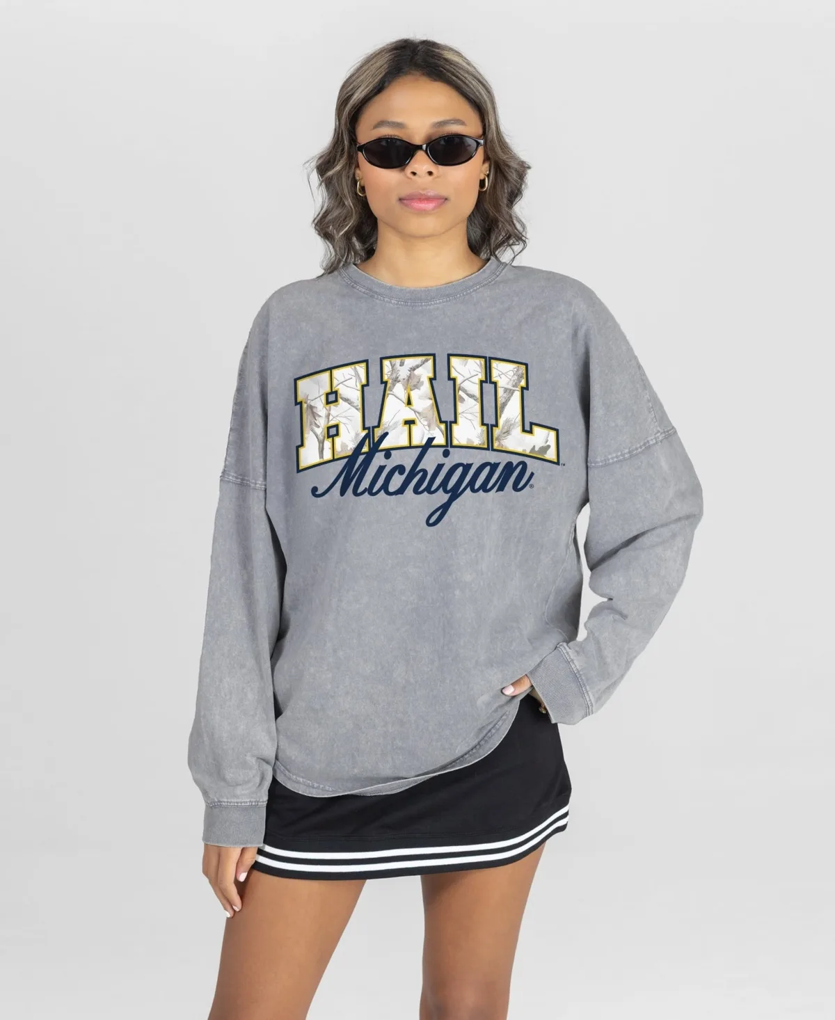 Michigan Wolverines Snow Wash Oversized Long-Sleeve T-Shirt by Gameday Couture
