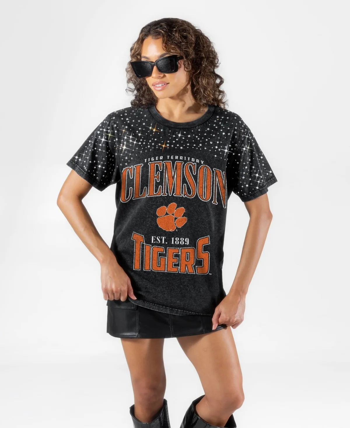 Clemson Tigers in the Zone Washed Micro Rhinestone T-Shirt by Gameday Couture