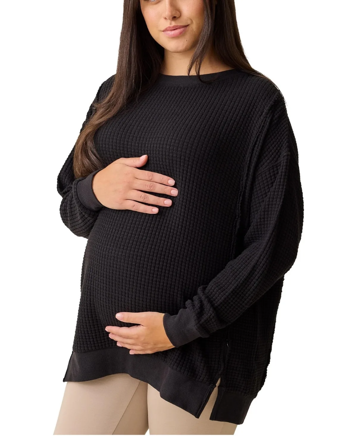 Joelle Nursing Waffle-Knit Crewneck Top by Kindred Bravely