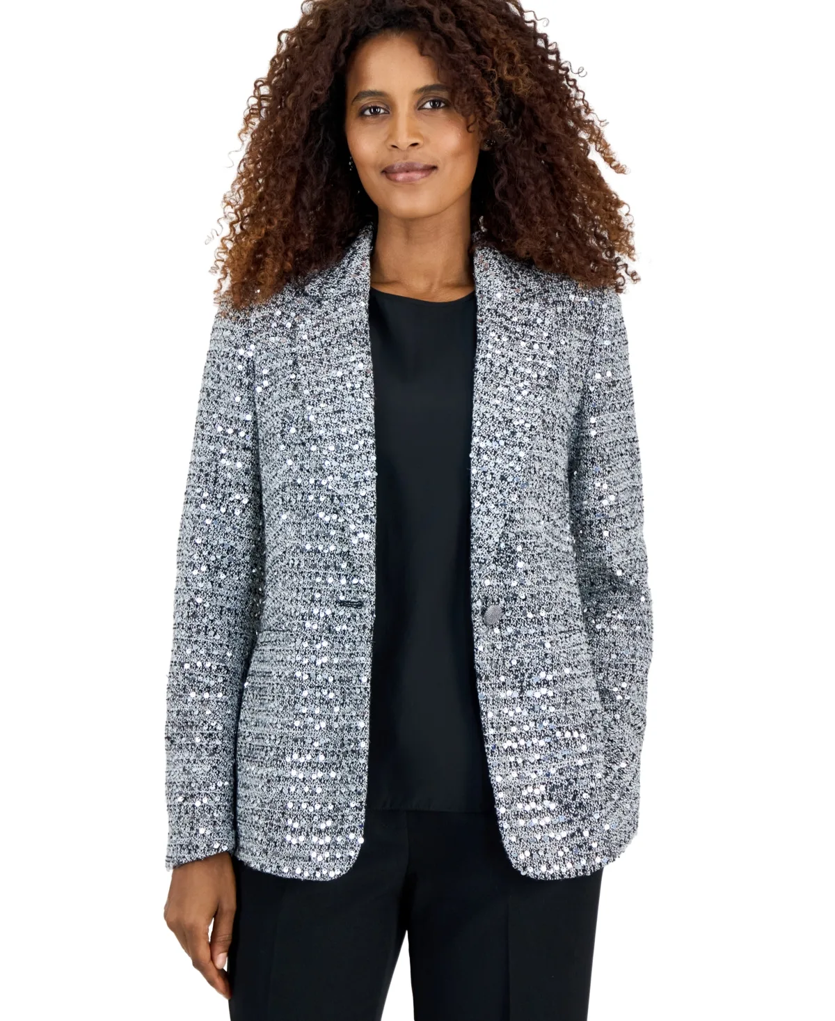 Sequin One Button Welt Pocket Blazer
