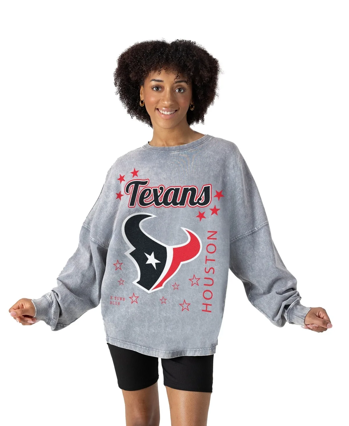 Houston Texans Starbound Oversized Snow Wash Long-Sleeve T-Shirt by Gameday Couture