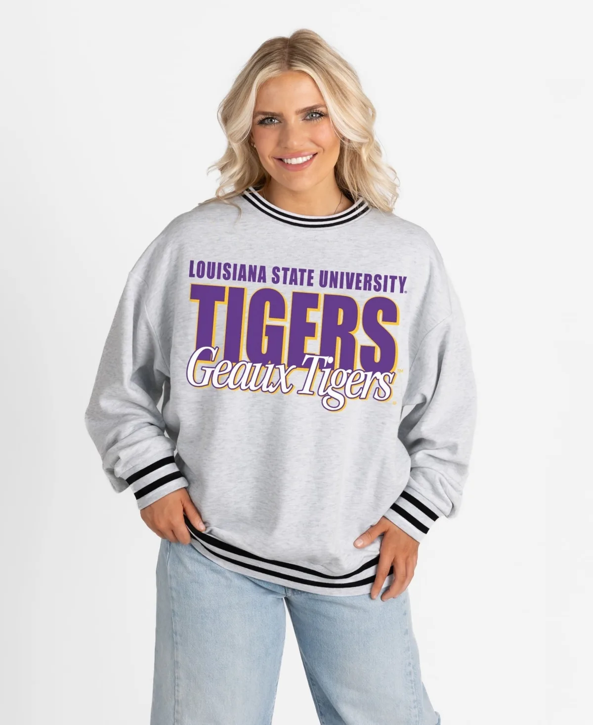 Lsu Tigers Oversized Showdown Ringer Stripe Sweatshirt