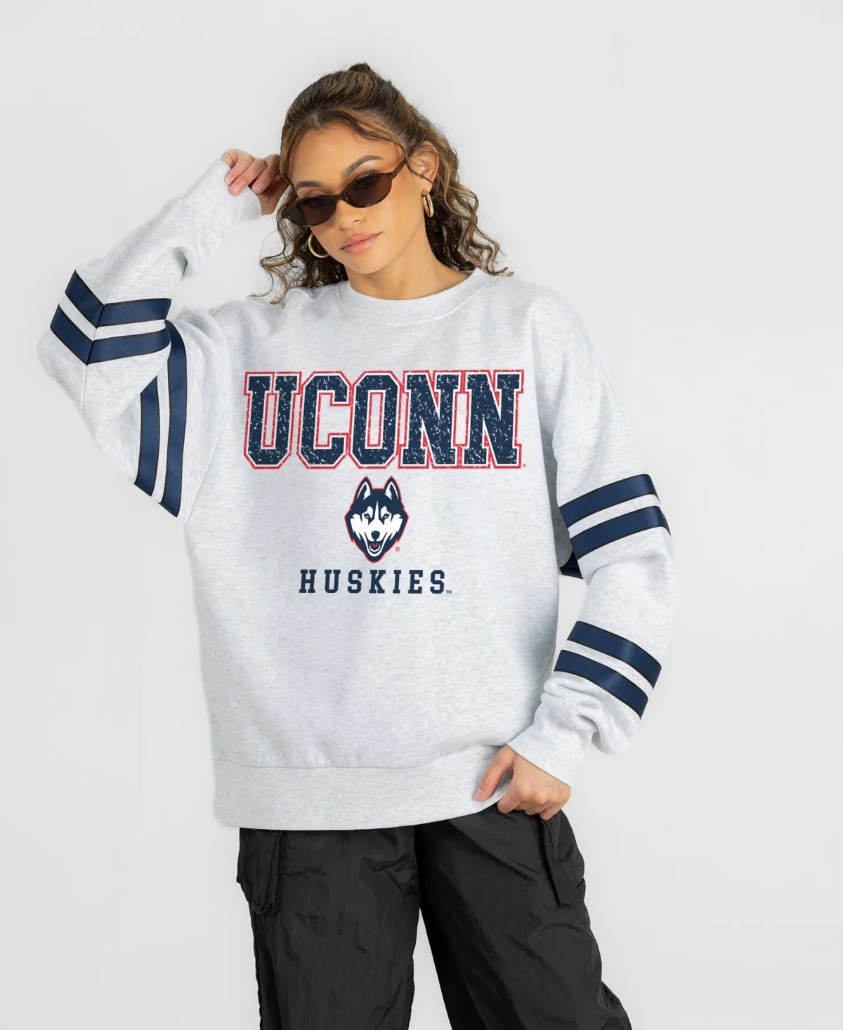 UConn Huskies Stadium Stripes Oversized Fleece Sweatshirt by Gameday Couture