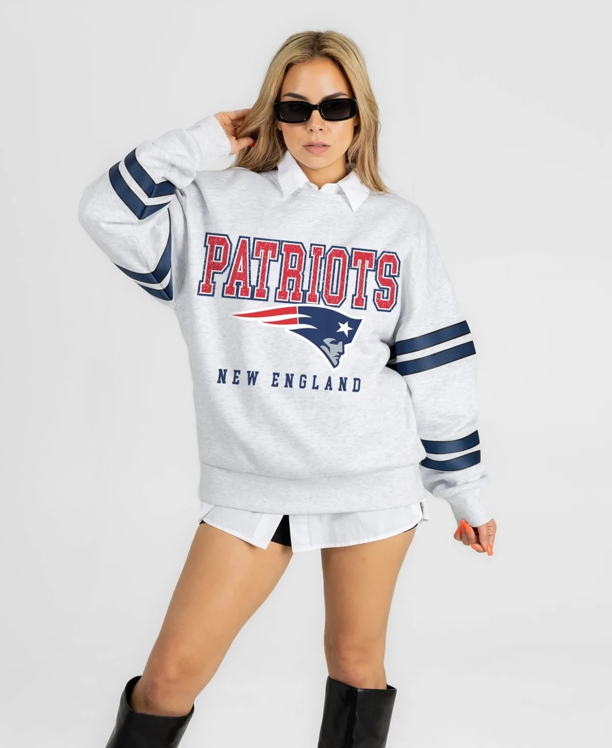 New England Patriots Stadium Stripes Oversized Fleece Sweatshirt