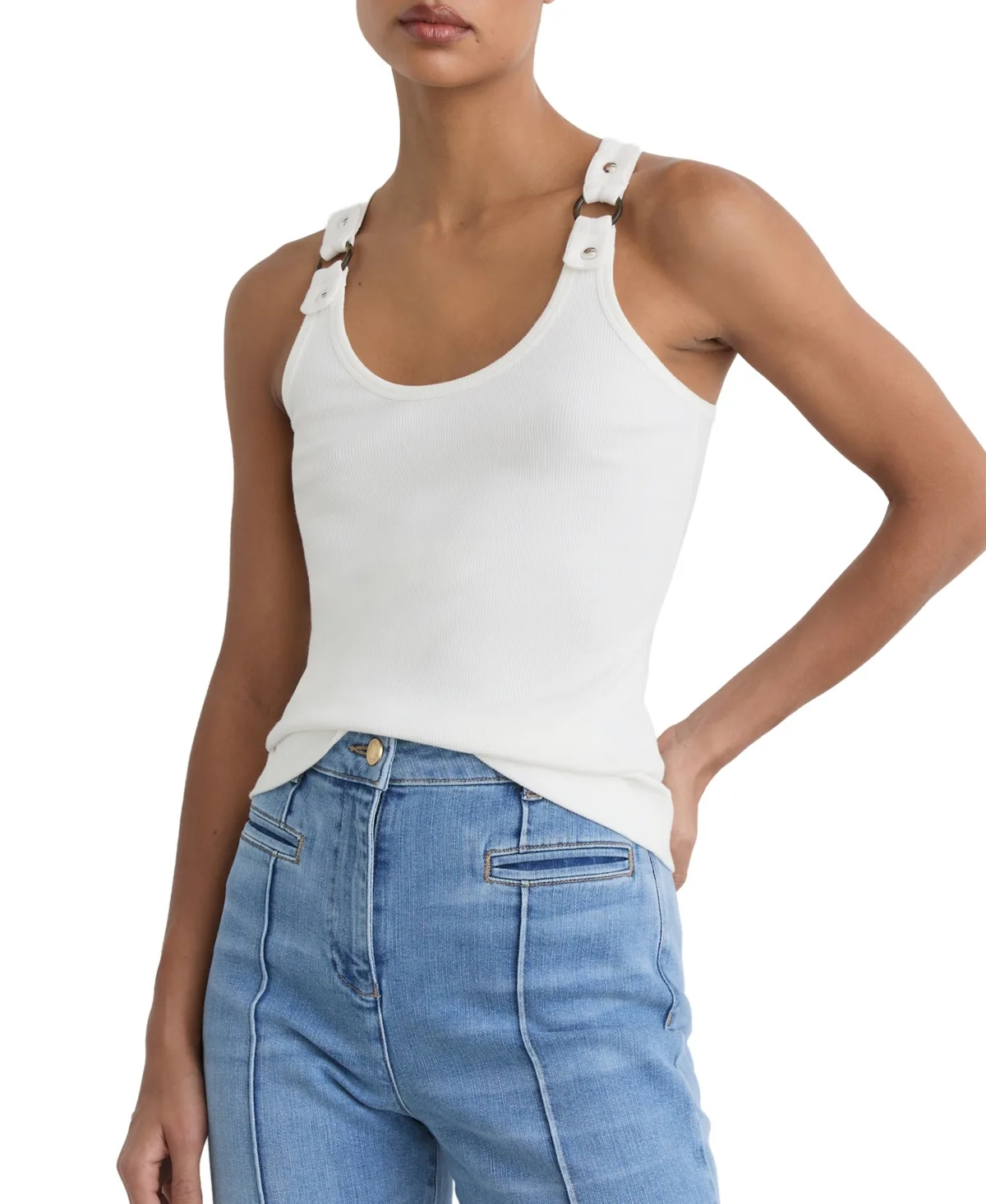 Bella Scoop Neck Sleeveless Ribbed Tank Top by Reiss