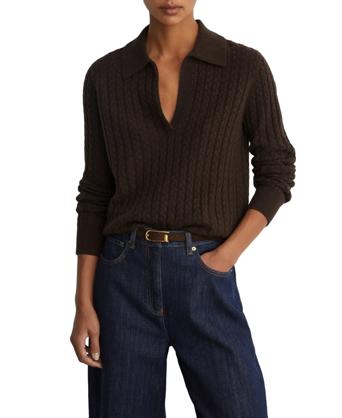 Cable-Knit Collared Sweater by Reiss