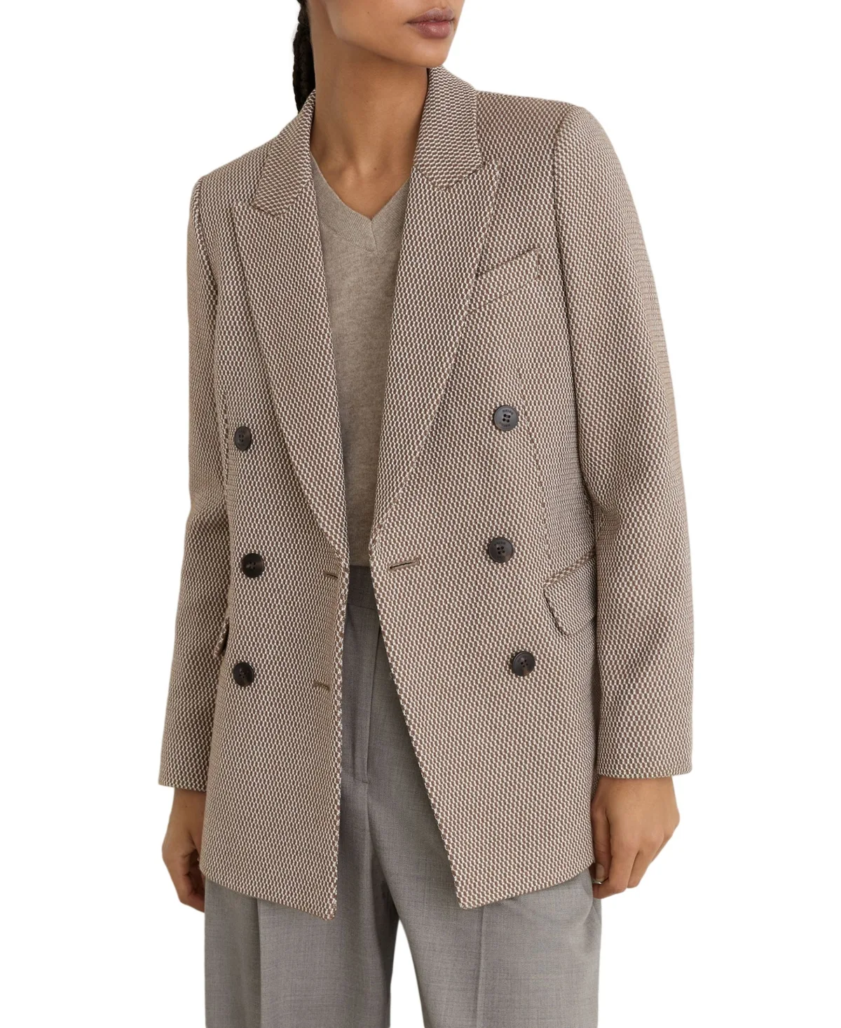 Aubrey Double-Breasted Wool-Blend Padded-Shoulder Blazer by Reiss