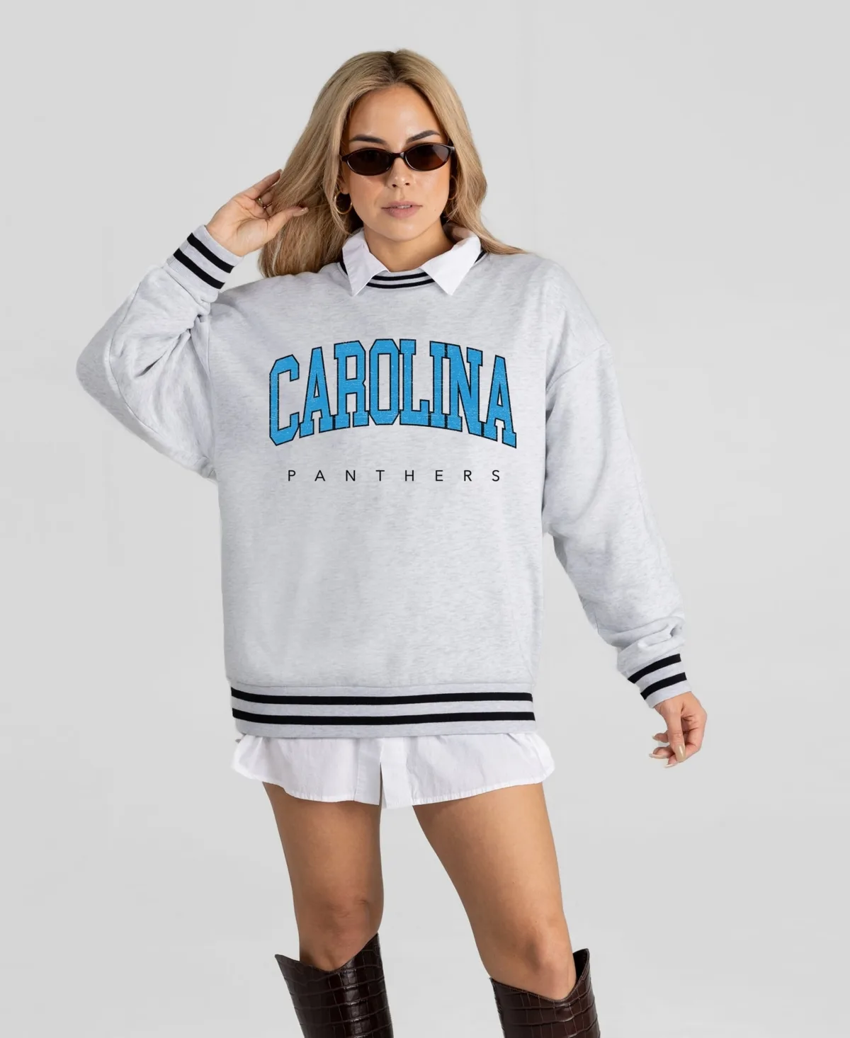 Carolina Panthers Oversized Easy Energy Ringer Stripe Sweatshirt