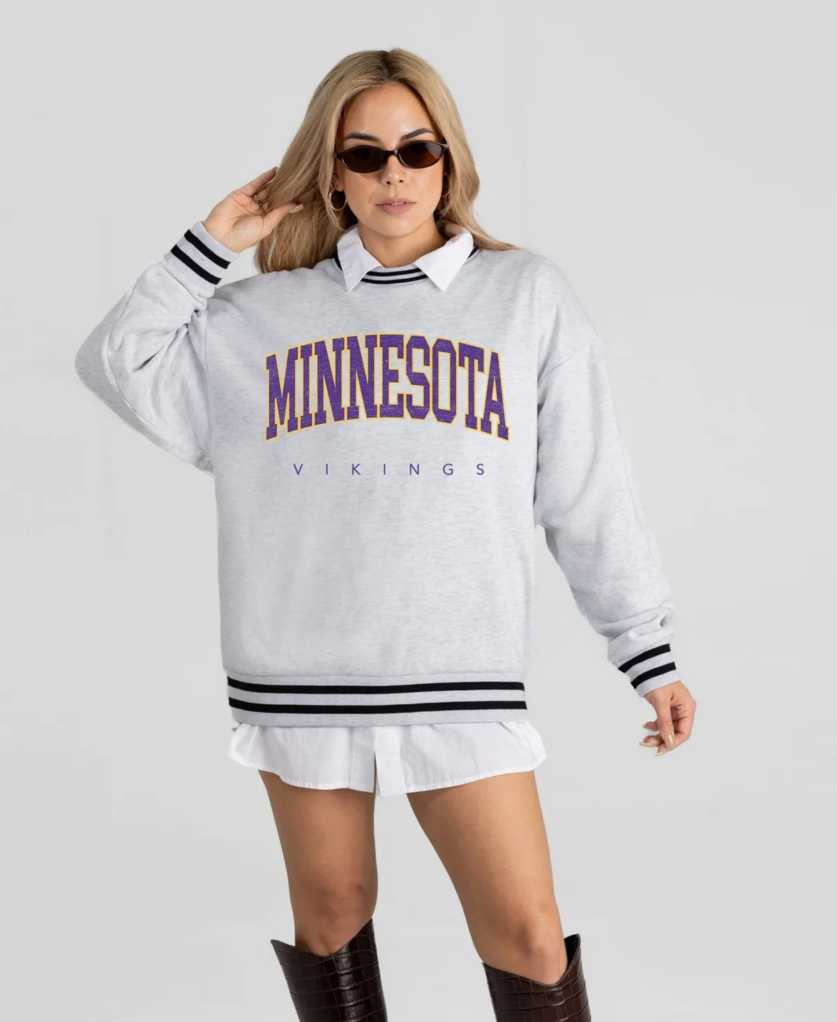 Minnesota Vikings Oversized Easy Energy Ringer Stripe Sweatshirt