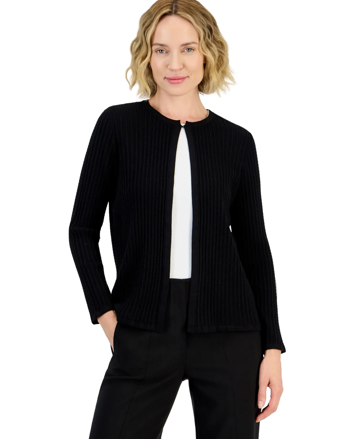 Open-Front Crewneck Cardigan