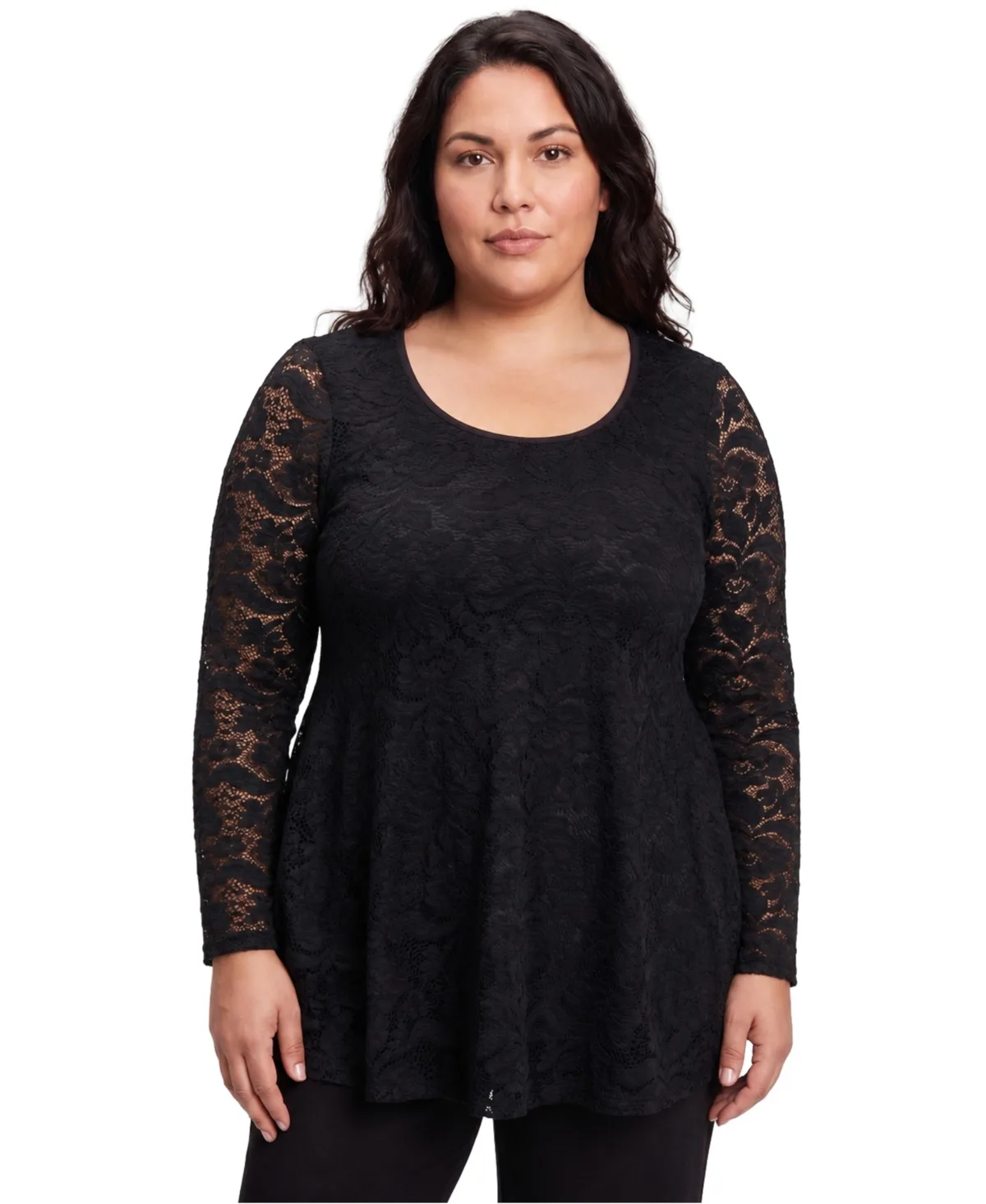 Long-Sleeve Lace Scoop Neck Tunic