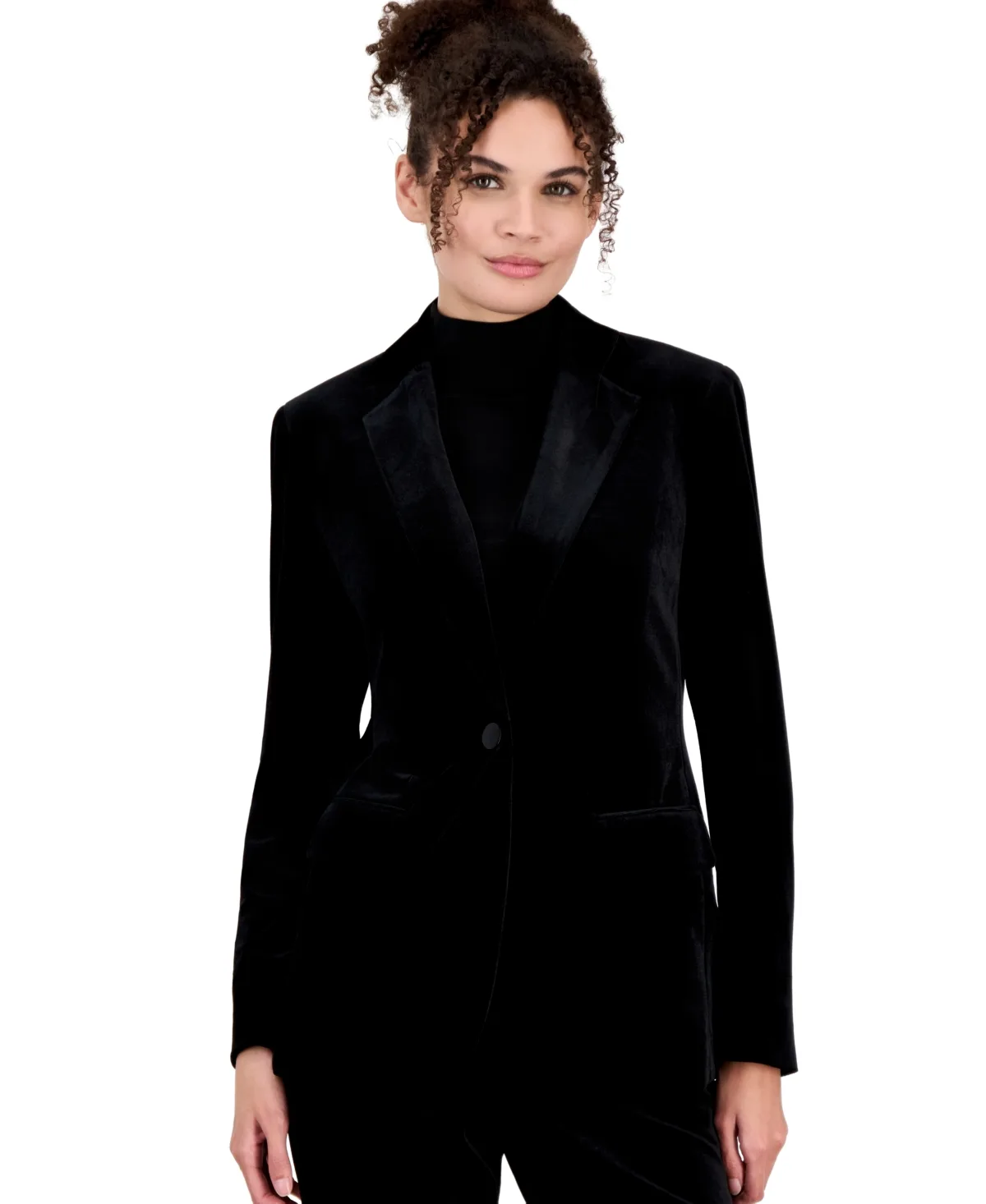 Velvet One-Button Notch-Collar Jacket by Anne Klein