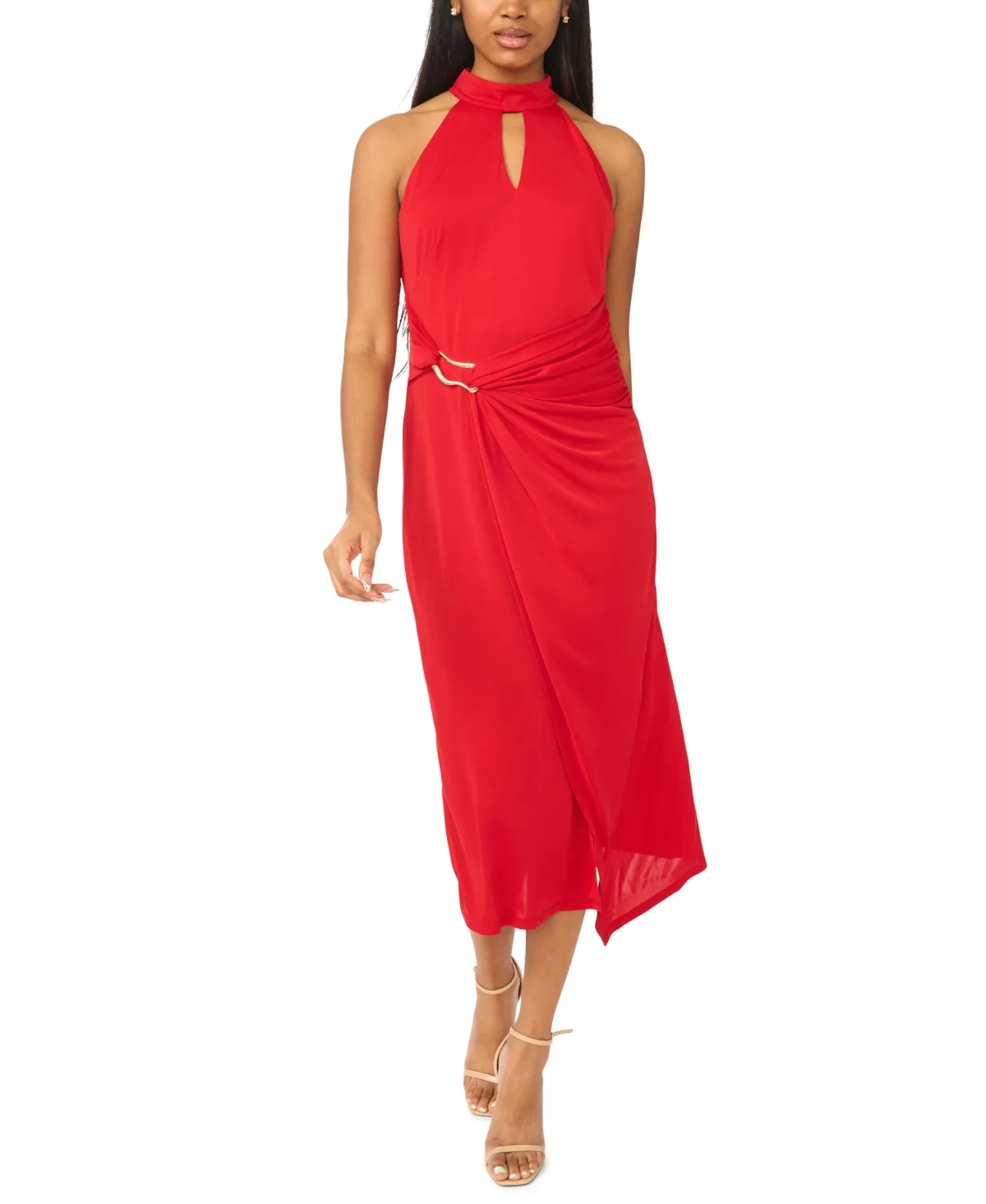 Keyhole Neckline Asymmetrical Waist Midi Dress by Msk