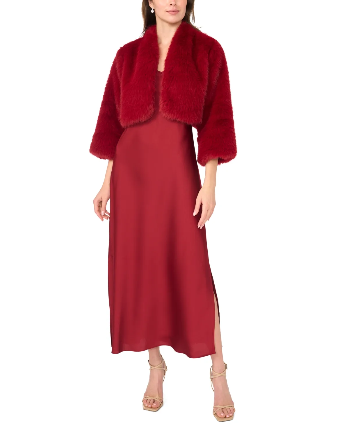 Satin Slip Dress and Faux Fur Jacket, 2-Piece Set by Msk