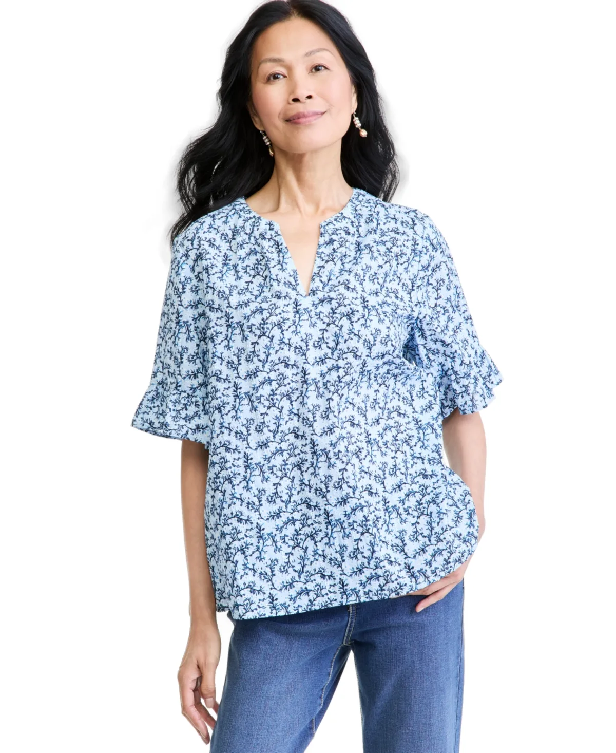Printed Ruffle Sleeve Top