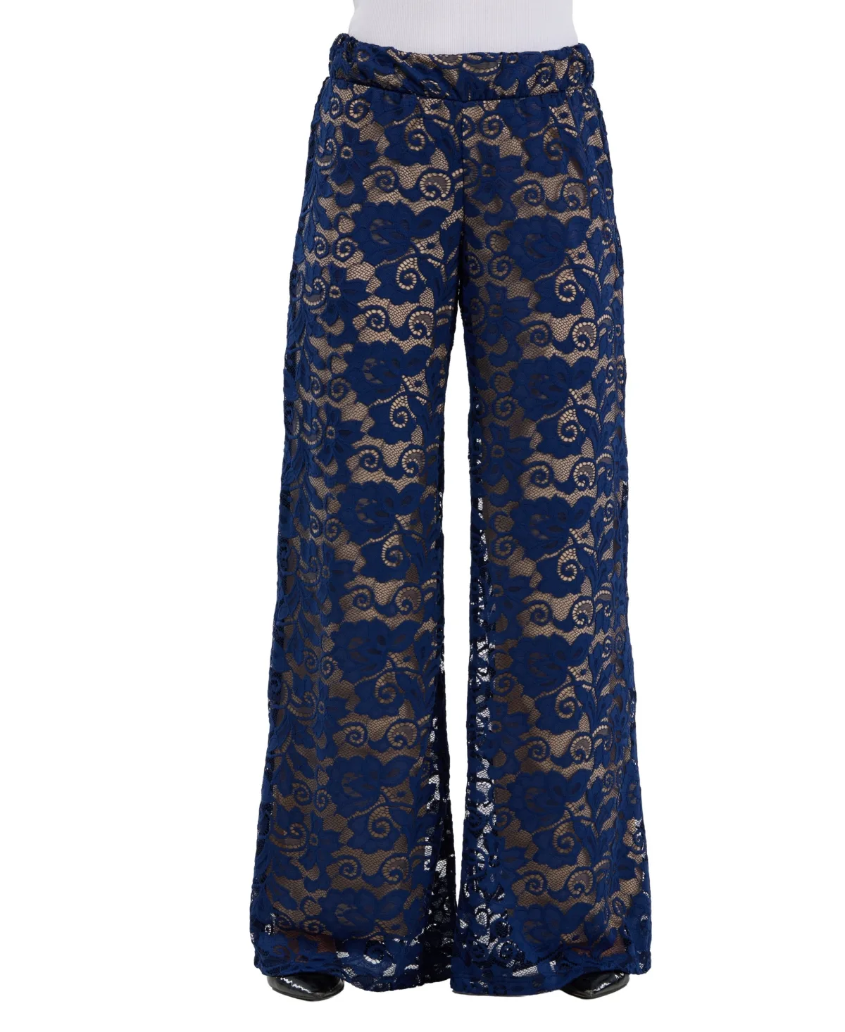 Wide-Leg Floral-Print Lace Pants by 24seven Comfort Apparel