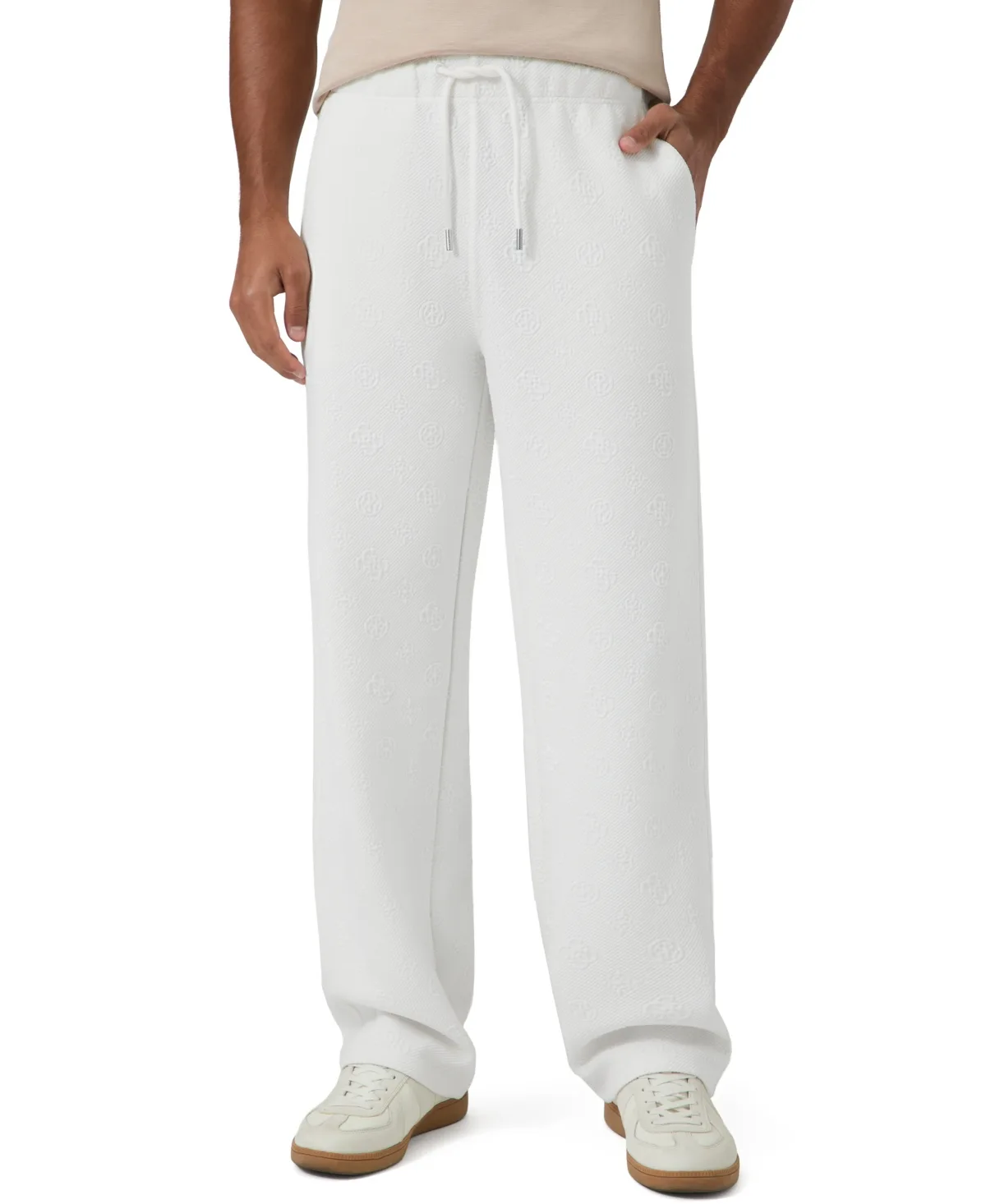 Wallace Geometric Monogram Drawstring Straight-Leg Pants - All-Over Jacquard by GUESS