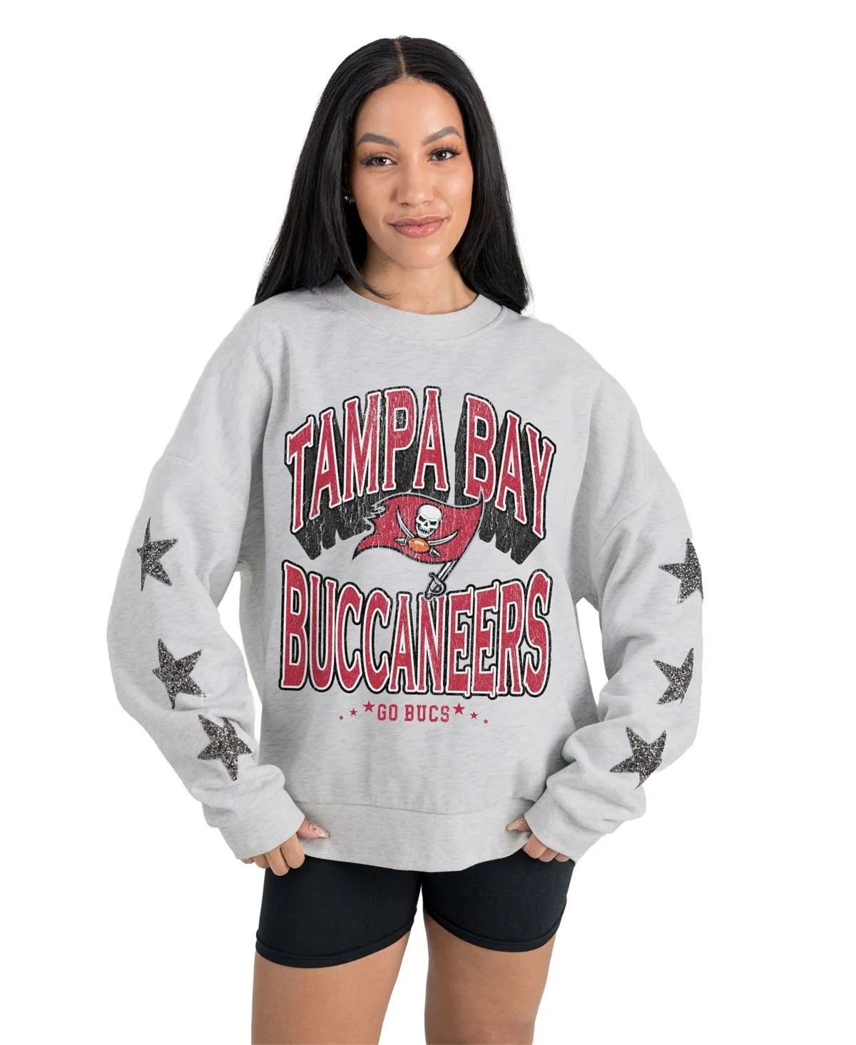 Tampa Bay Buccaneers Resilience Relaxed Rhinestone Pullover Sweatshirt