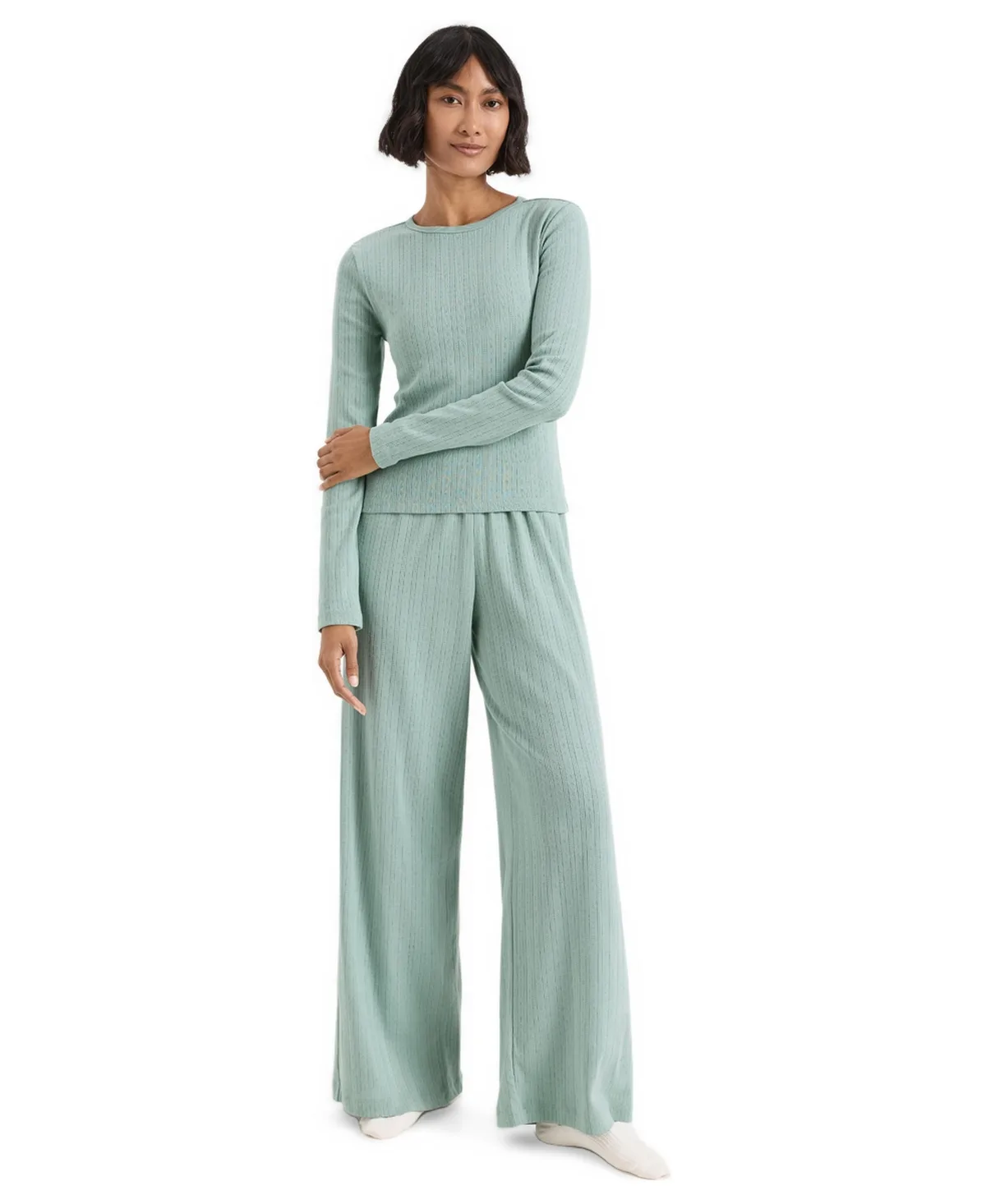 Pointelle Sunset Organic Cotton Long Sleeve Top and Pants, 2-Piece Set by Pact