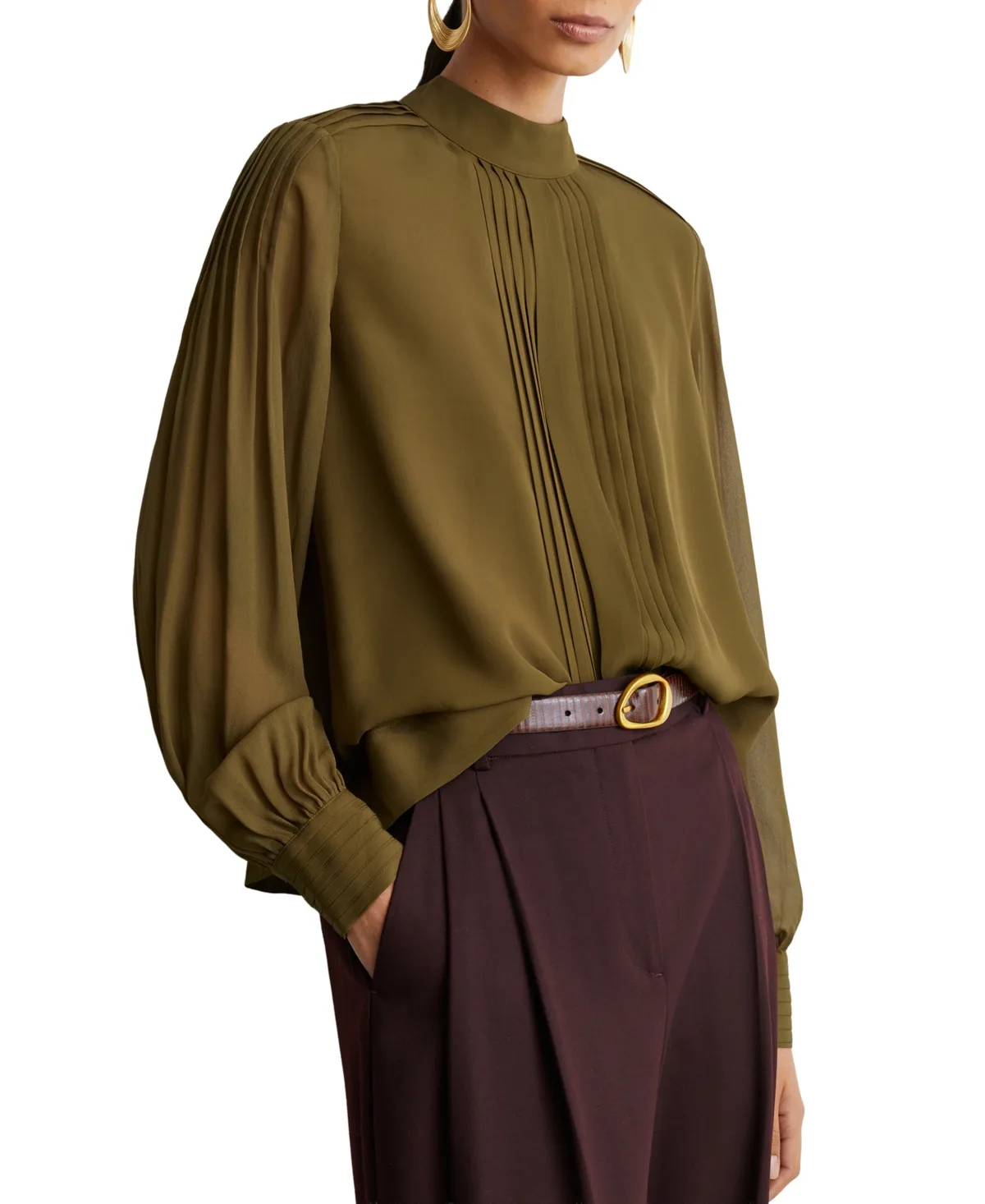 Ottilie Long-Sleeve Mock-Neck Tie-Back Blouse by Reiss