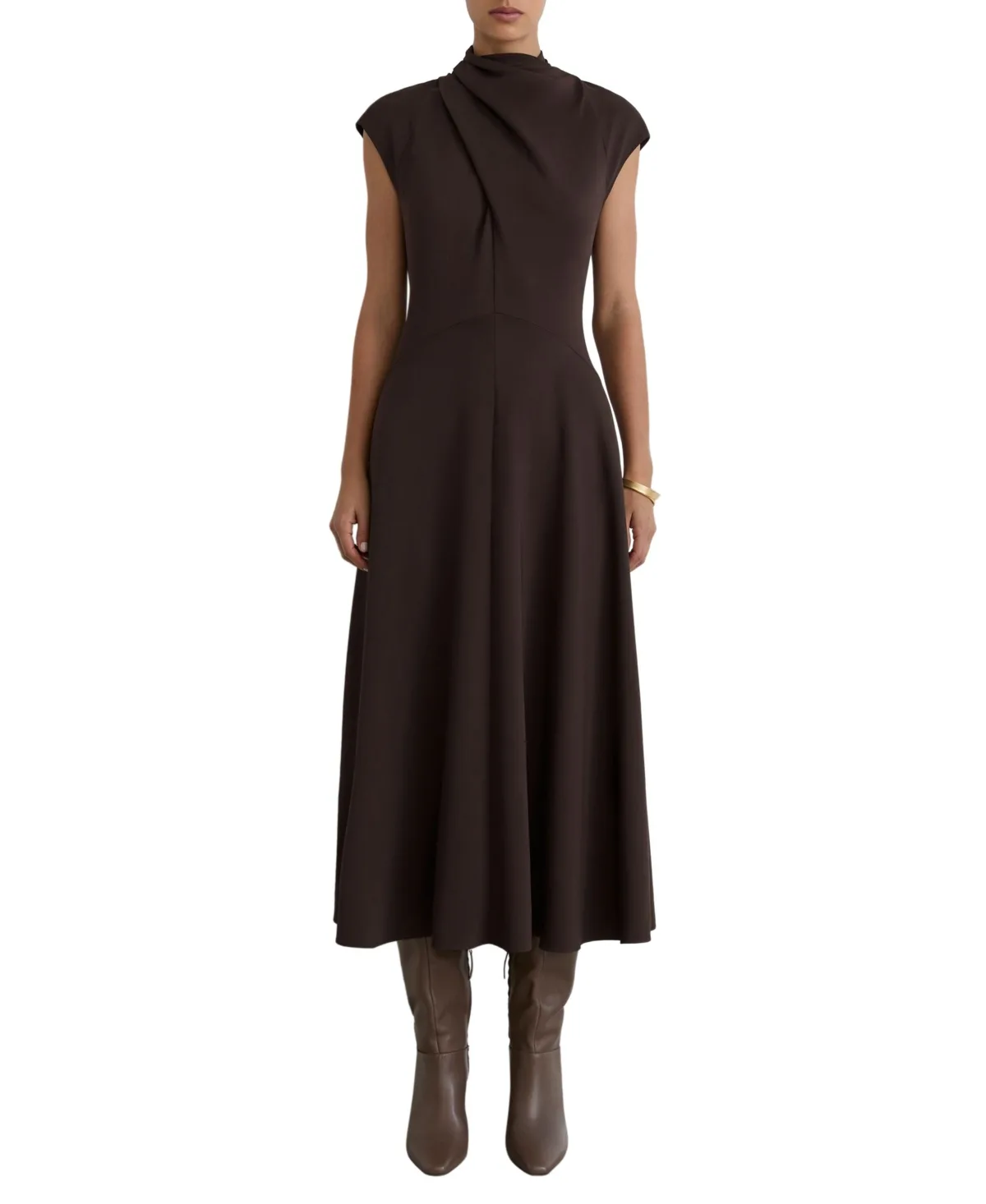 Alma A-Line High Neck Cap-Sleeve Dress