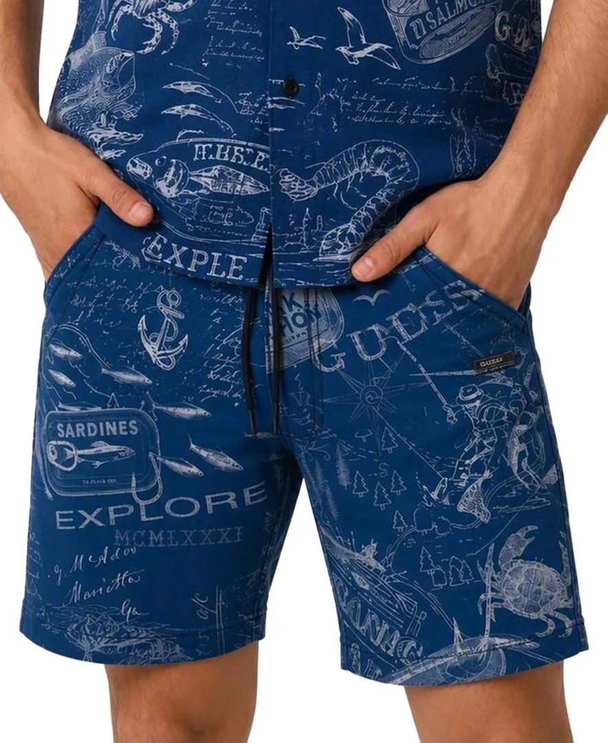 Marine Voyage Pull-On Print Shorts, 8 Inseam by GUESS