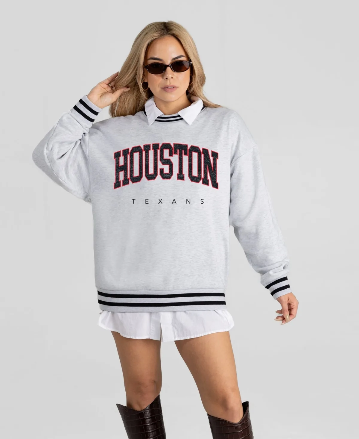 Houston Texans Oversized Easy Energy Ringer Stripe Sweatshirt