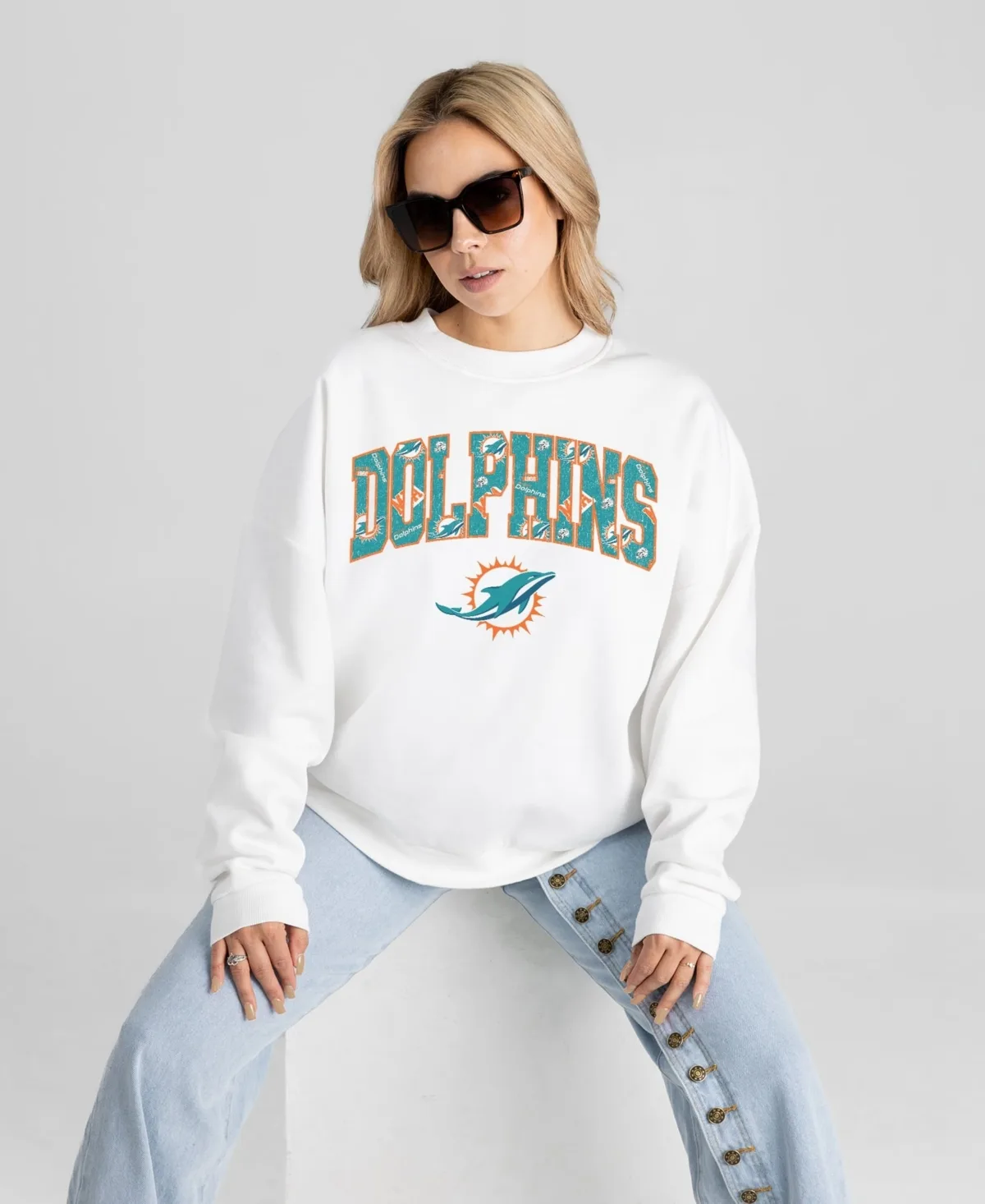 Miami Dolphins Sweet Play Oversized Premium Drop Shoulder Sweatshirt