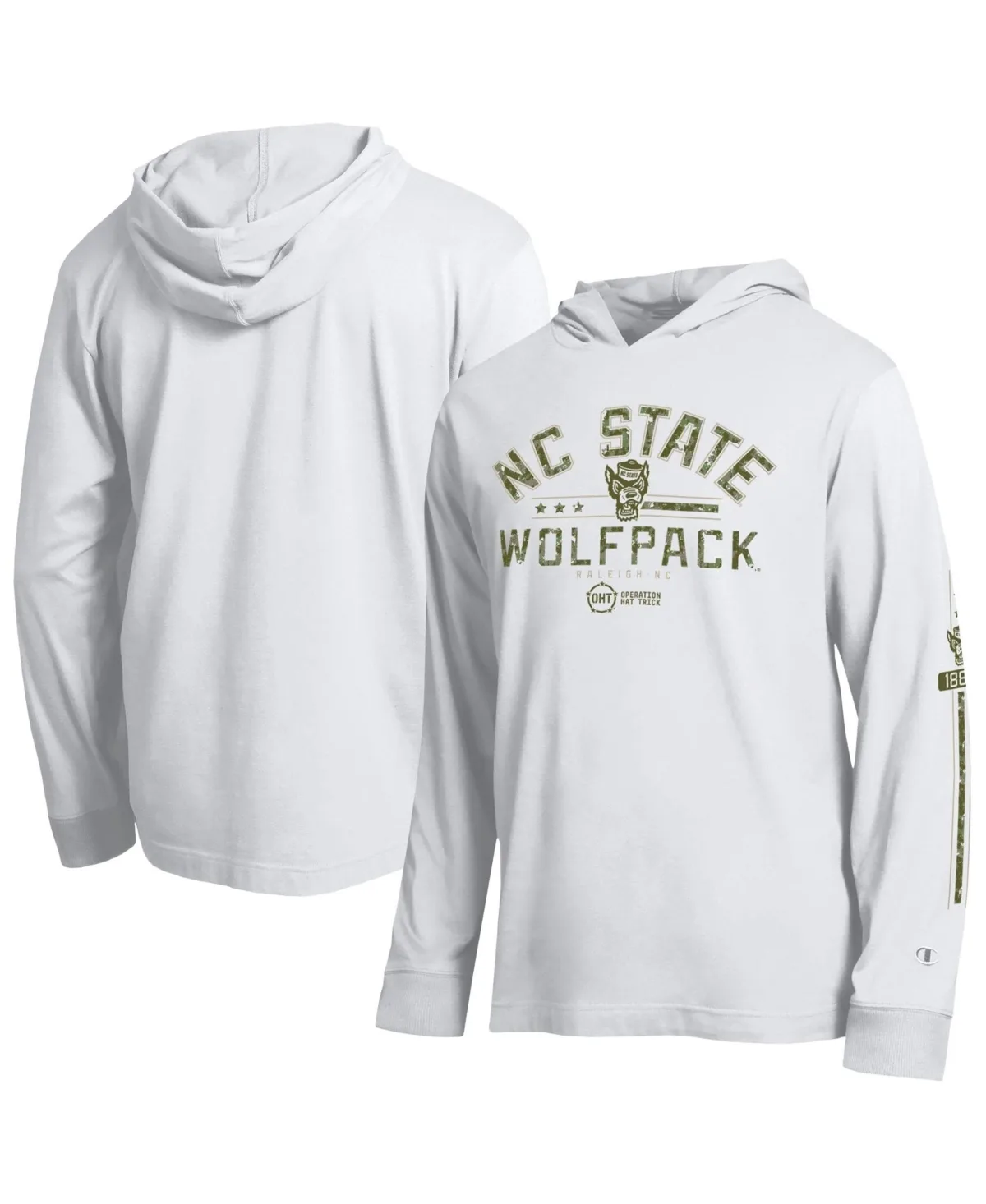 Nc State Wolfpack Operation Hat Trick Sleeve Line Hooded Long-Sleeve T-Shirt by Champion