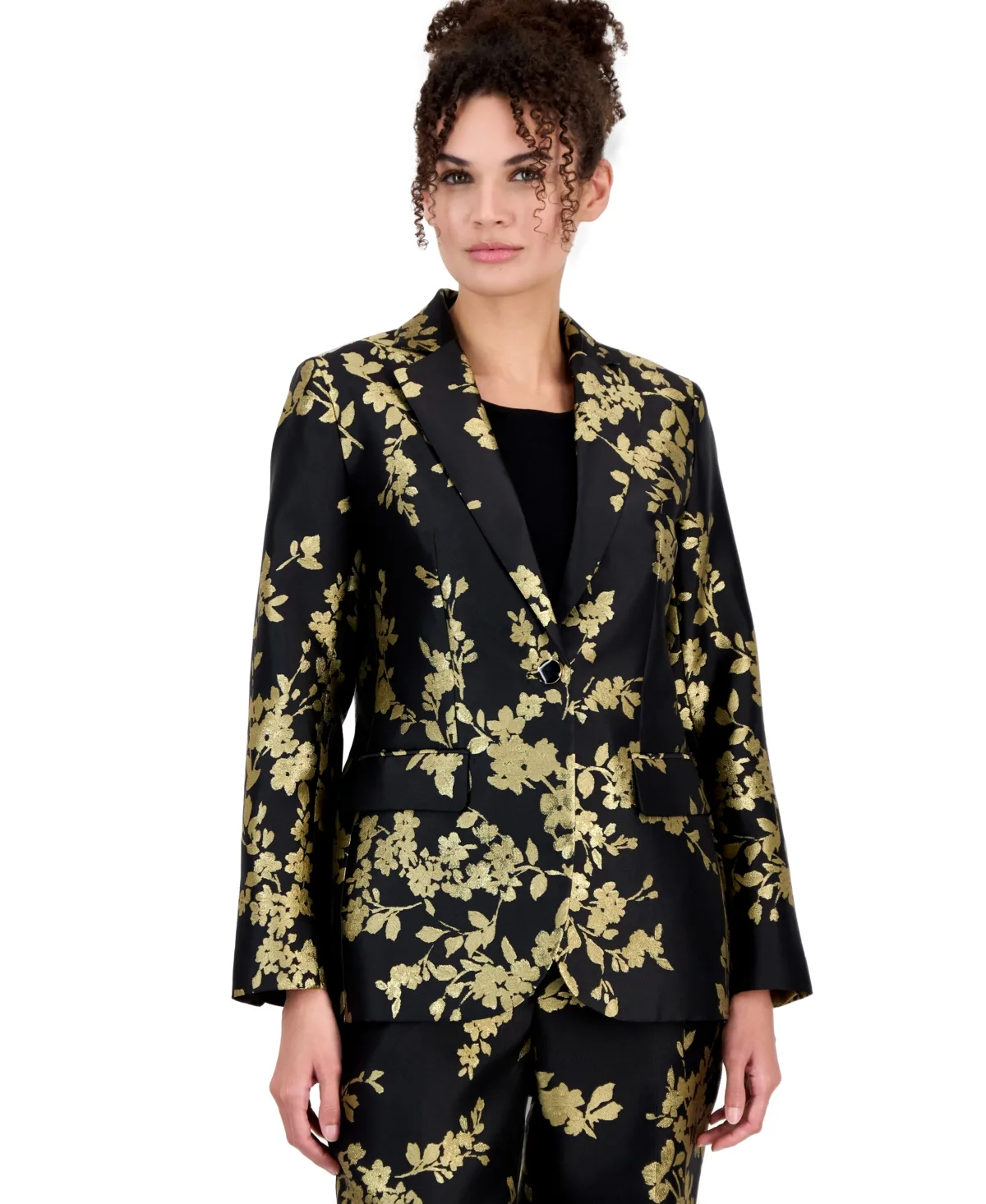 Floral Jacquard Notched Collar Blazer by Anne Klein
