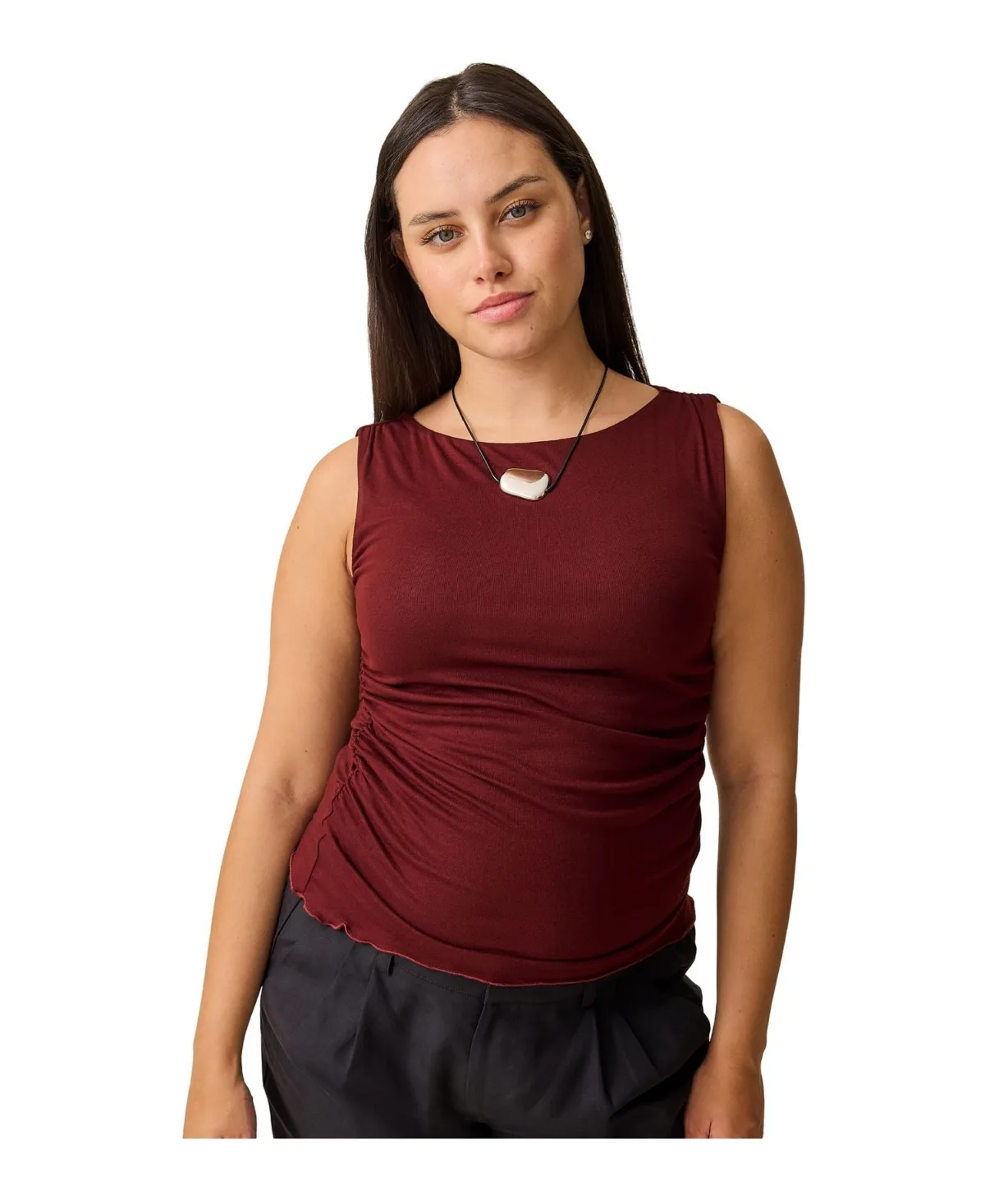 Maternity Ruched Boat Neck Sleeveless Tank Top by Kindred Bravely