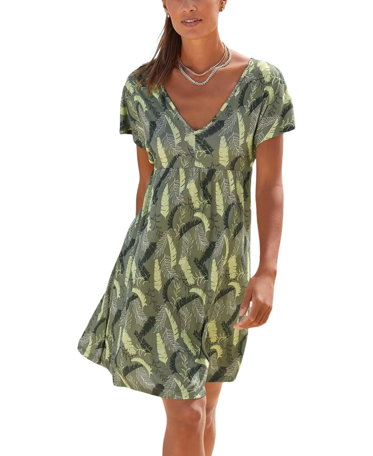 Viscose Animal Print A-Line V-Neck Empire-Waist Short Dress by Lascana