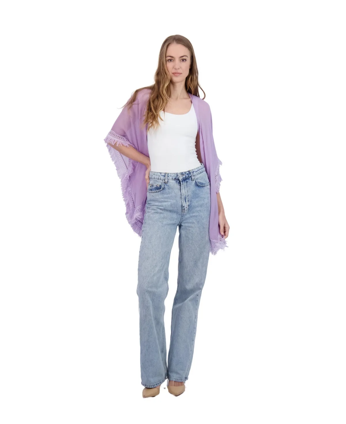 Lightweight Kimono with Crochet Fringe Trim by Tahari