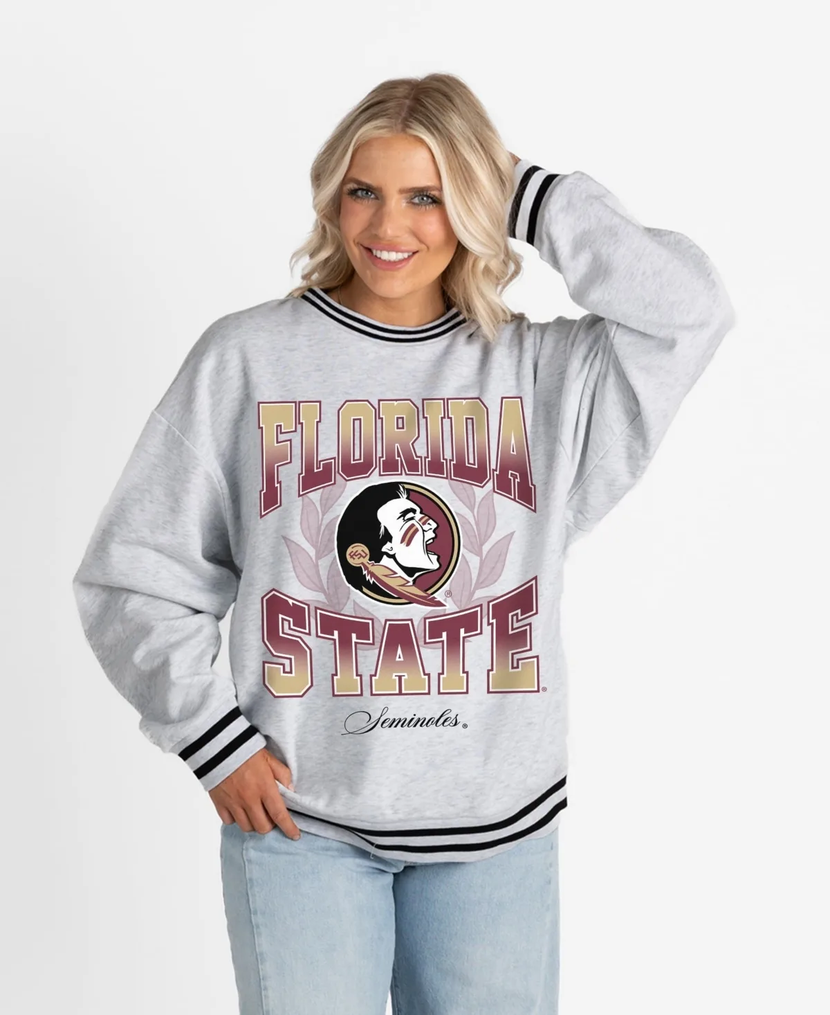 Florida State Seminoles Oversized Fade Route Ringer Stripe Sweatshirt