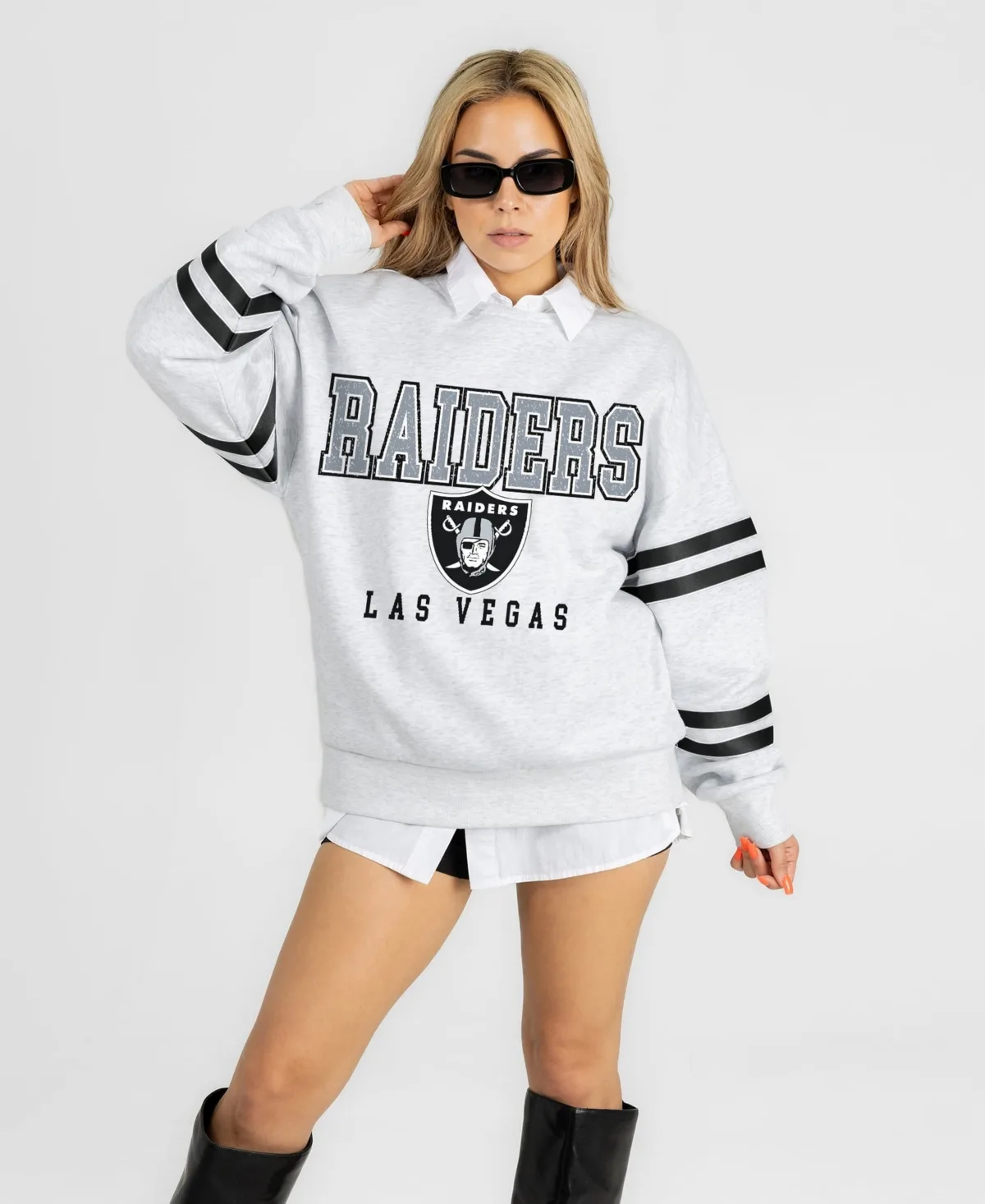 Las Vegas Raiders Stadium Stripes Oversized Fleece Sweatshirt