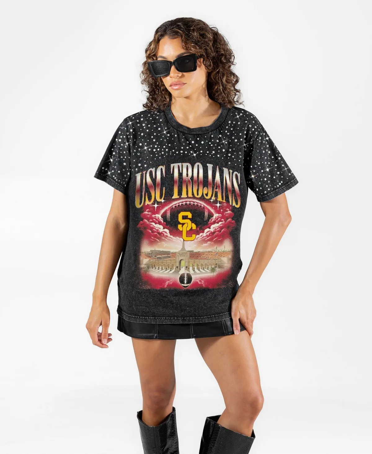 Usc Trojans Dream Big Washed Micro Rhinestone T-Shirt by Gameday Couture