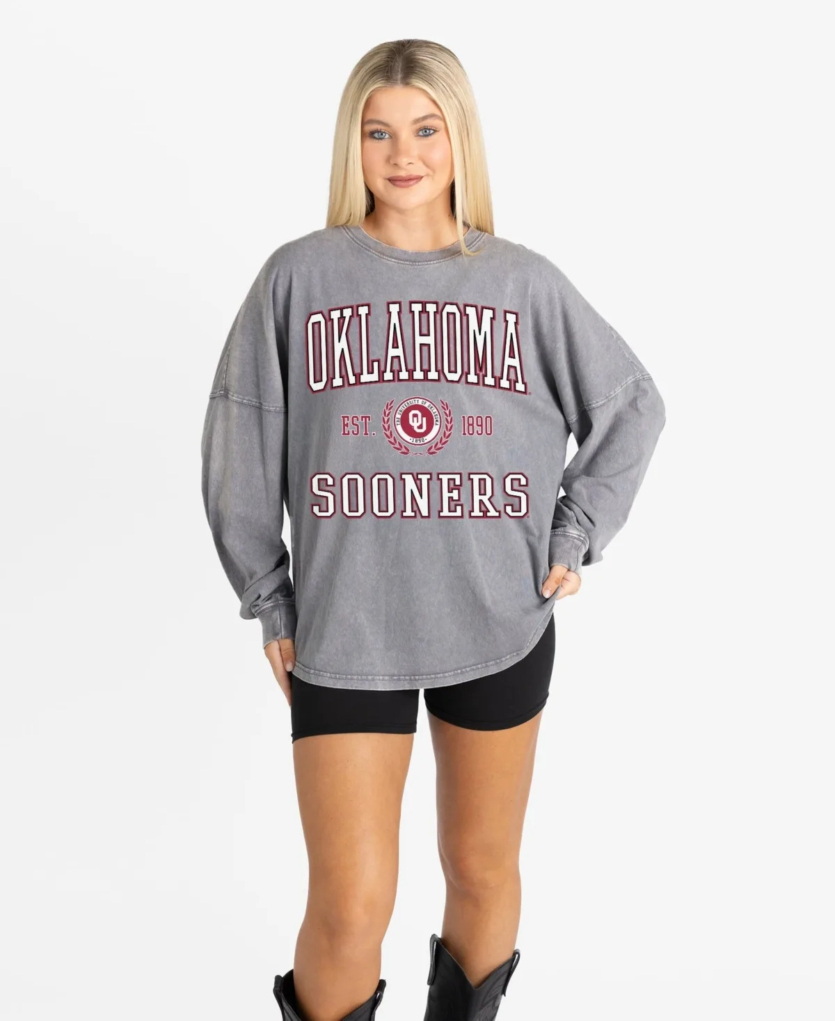 Oklahoma Sooners Oversized Final Score Snow Wash Long-Sleeve T-Shirt