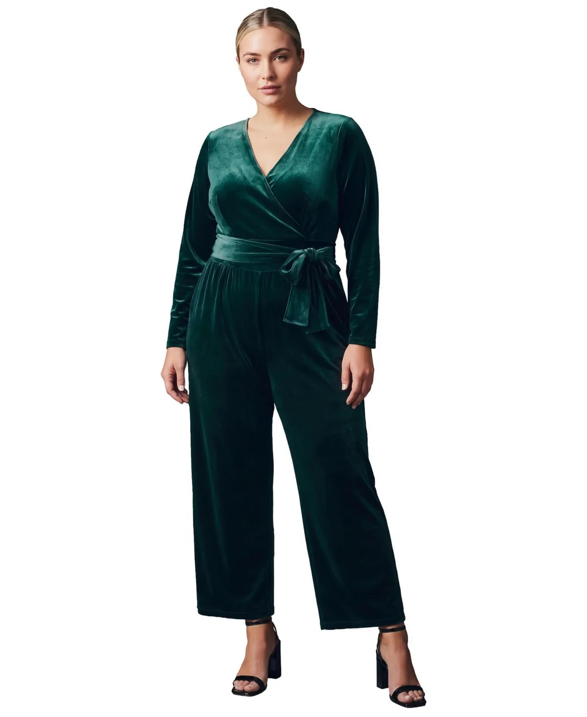 Mirabel Wide-Leg Long-Sleeve V-Neck Jumpsuit